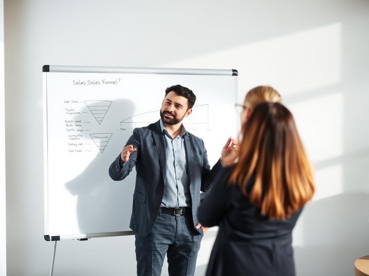 Sales manager walking the team through pipeline funnel metrics